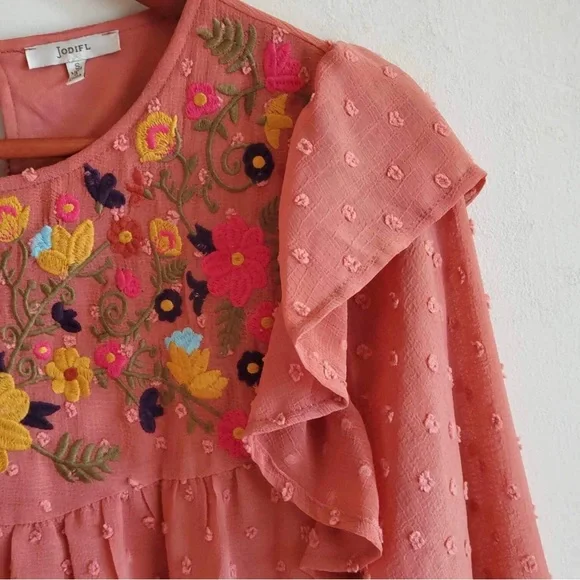 Jodifl Swiss Dot Rust Floral Embroidery Top - Picture 5 of 8